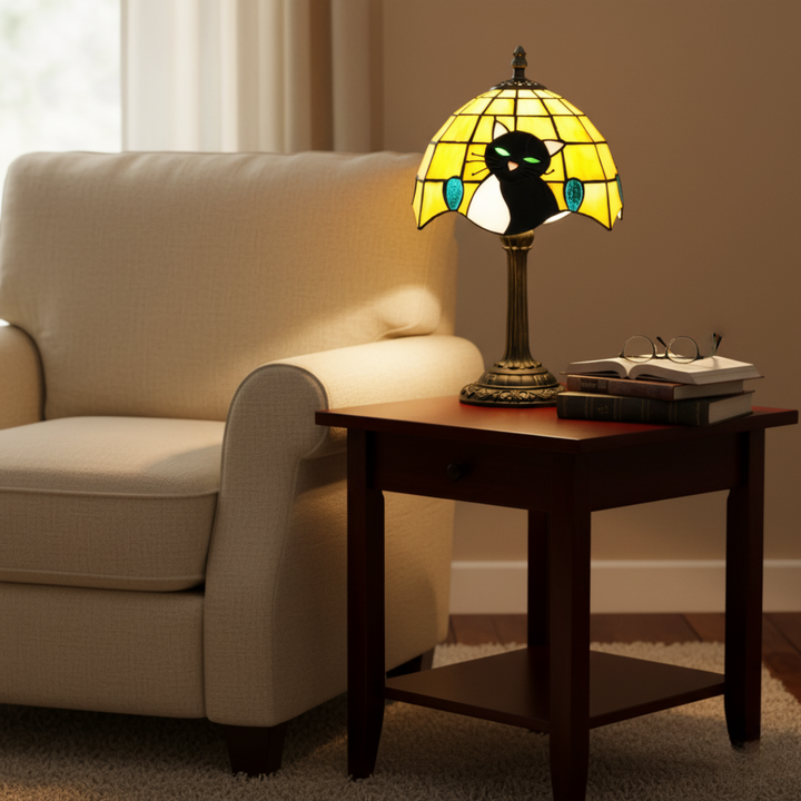 Královská baroková čierna mačka stolná lampa